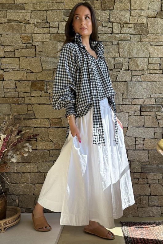 Nonni Gingham Poet Blouse Navy